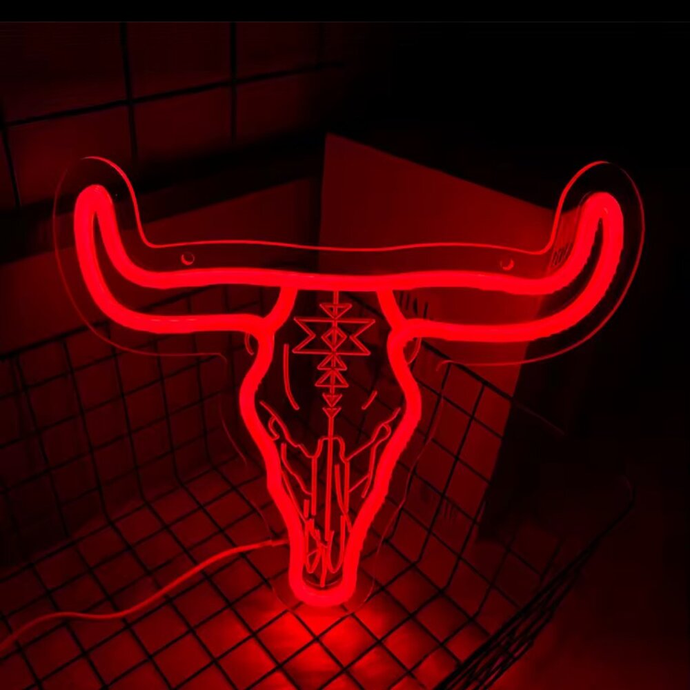 BULL SKULL NEON LED SIGN